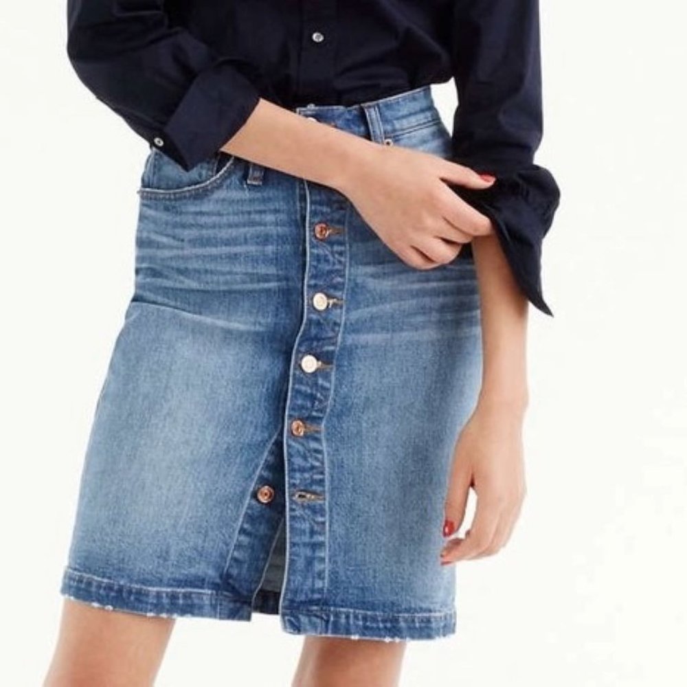 J Crew Stretch Denim Button Front Straight Jean Skirt 29